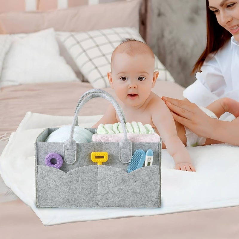 PandaEar Baby Diaper Caddy Organizer, Portable Diaper Holder Organizer Nursery Storage Basket for Wipes & baby stuff, Collapsible Baby Organizer with Divided Design (Grey) - Image 4